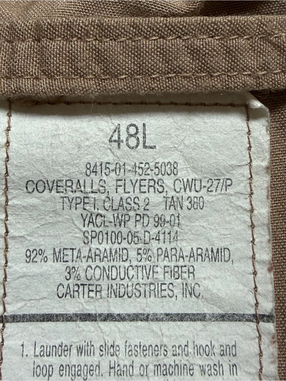 US Military Flight Suit Coveralls Tan Nomex 48L Pilot Aircrew Flyers USA VTG